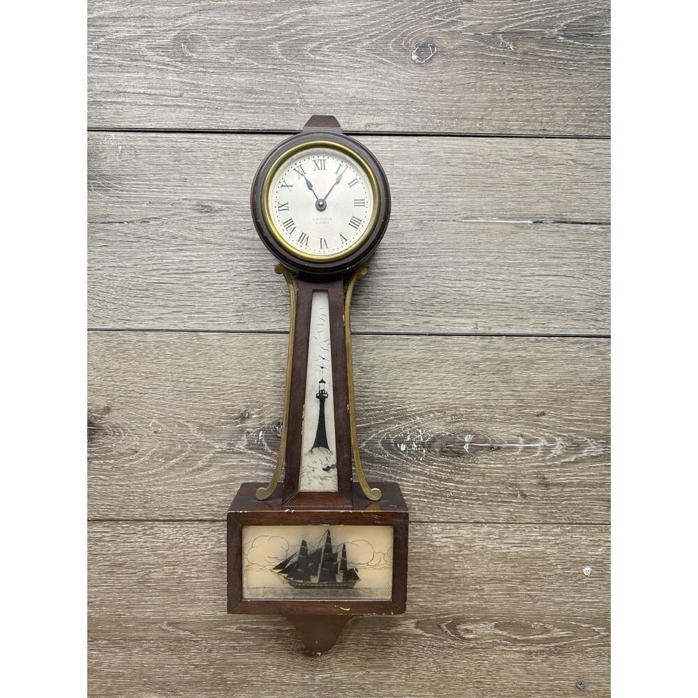 Vintage Seth Thomas Banjo Wall Clock 19x6x3” ~ For Parts/repair